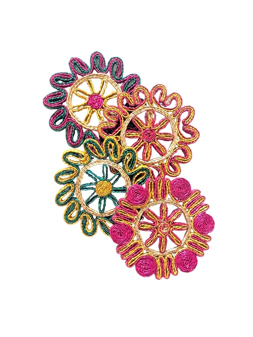Colorful Vintage Woven Straw & Raffia Trivets